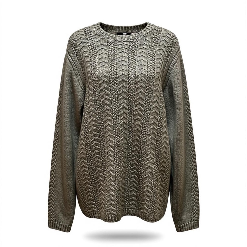 Magaschoni Cableknit Crew Neck Long Sleeve Sweater Fisherman Large